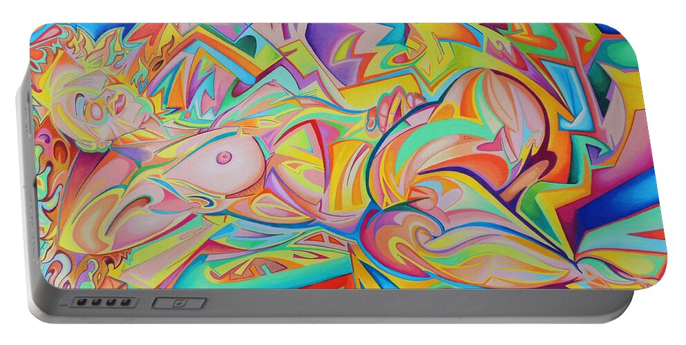Psychedelic Art Portable Battery Charger featuring the drawing Hannah-Pseudo-futurist Nude 5 by Andrew Chambers