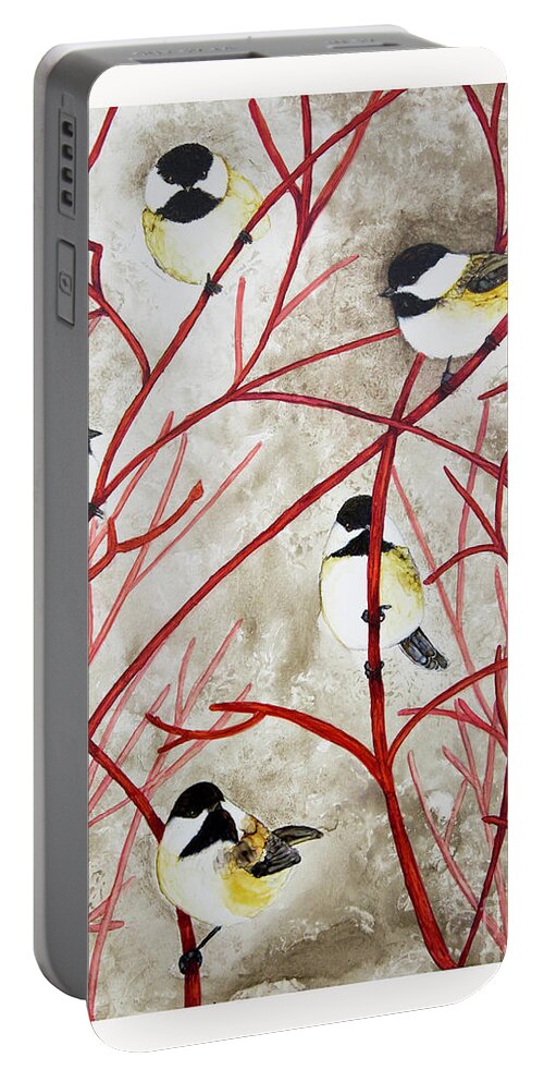 Chickadee Portable Battery Charger featuring the painting Happiness Times 5 by Jan Killian