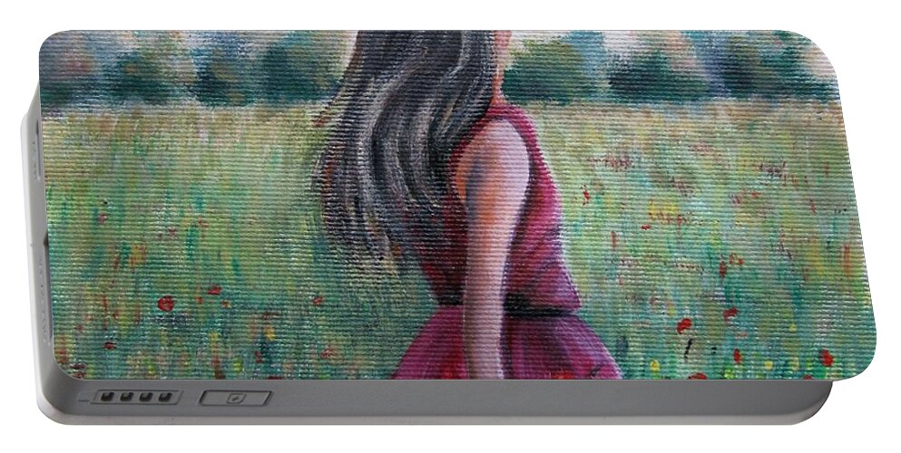 Landscape Portable Battery Charger featuring the painting Happiness by Vesna Martinjak
