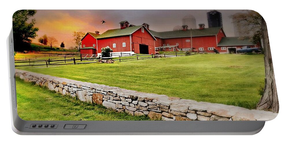 Happy Acres Farm Portable Battery Charger featuring the photograph Happy Acres Farm at Sundown by Diana Angstadt