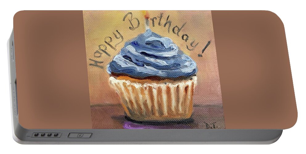 Cupcake Portable Battery Charger featuring the painting Happy Birthday Cupcake by Donna Tuten