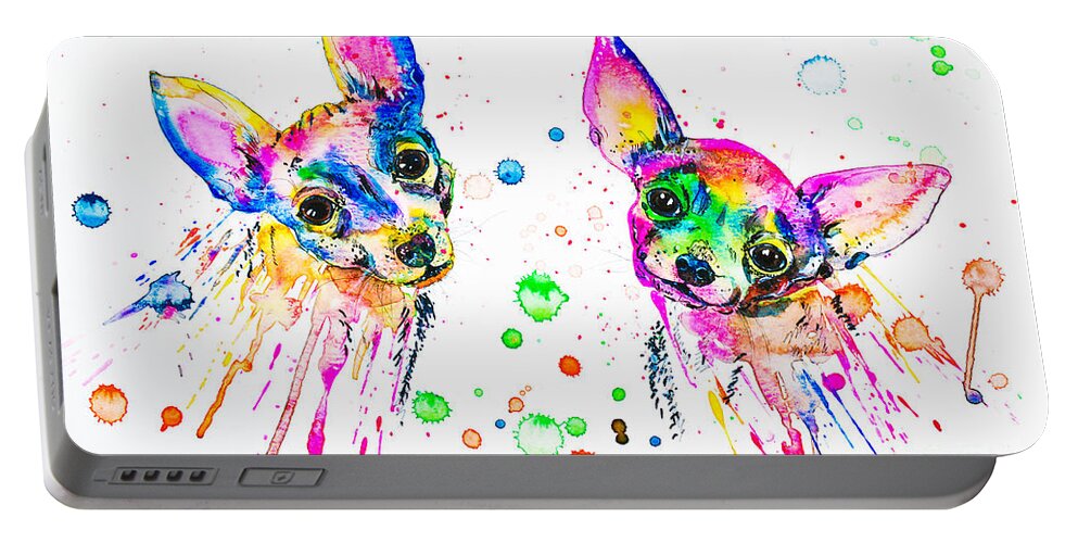 Chihuahua Portable Battery Charger featuring the painting Happy Chihuahuas by Zaira Dzhaubaeva