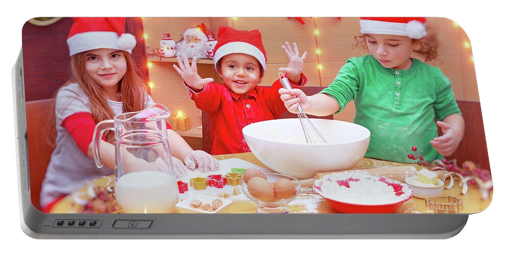 African American Portable Battery Charger featuring the photograph Happy children making cookies by Anna Om
