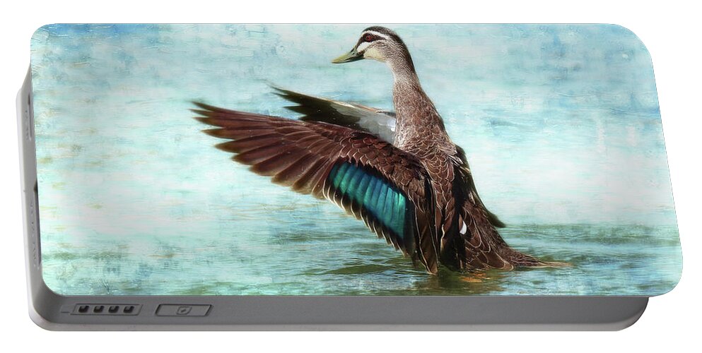 Duck Photography Portable Battery Charger featuring the digital art Happy duck 06 by Kevin Chippindall