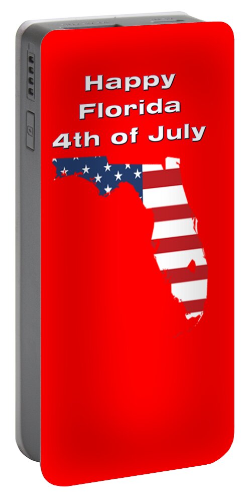 Florida Portable Battery Charger featuring the digital art Happy Florida 4th of July by Judy Hall-Folde