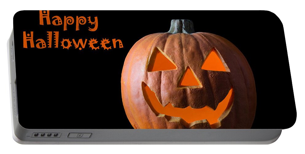 Pumpkin; Halloween; Card Portable Battery Charger featuring the photograph Happy Halloween by Georgette Grossman