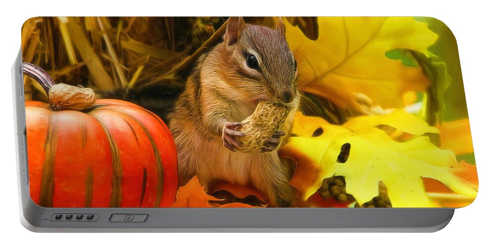 Chipmunk Portable Battery Charger featuring the photograph Happy Harvest by Tina LeCour