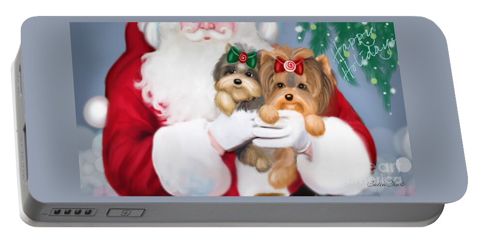 Santa Portable Battery Charger featuring the painting Happy Holidays by Catia Lee