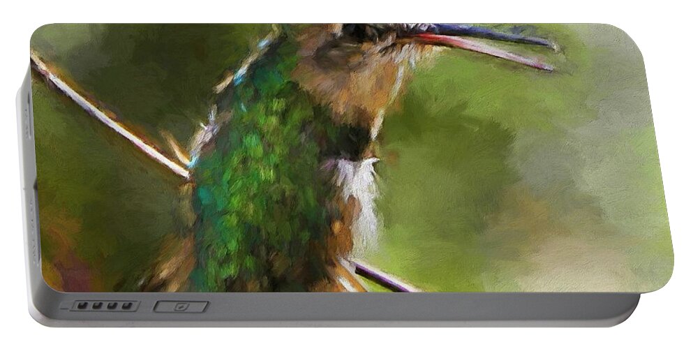 Hummingbird Portable Battery Charger featuring the painting Happy Hummingbird by Tina LeCour