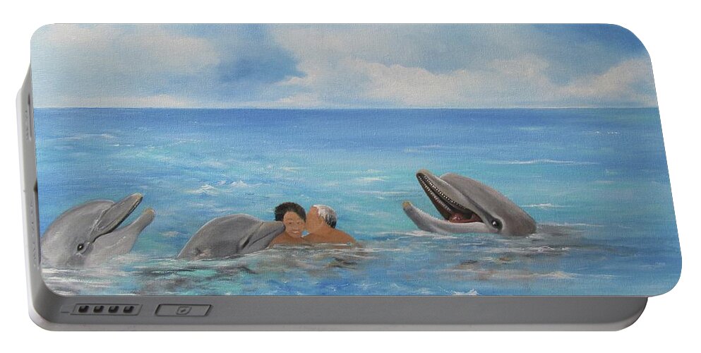 Jamaica Art Portable Battery Charger featuring the painting Happy Moments by Kenneth Harris