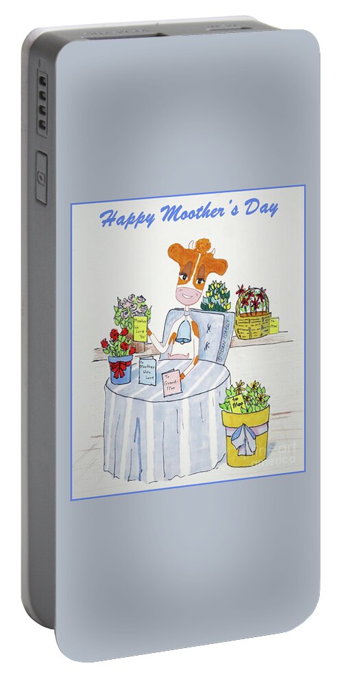 Ruthie-moo Portable Battery Charger featuring the drawing Happy Moother's Day 2 by Joan Coffey