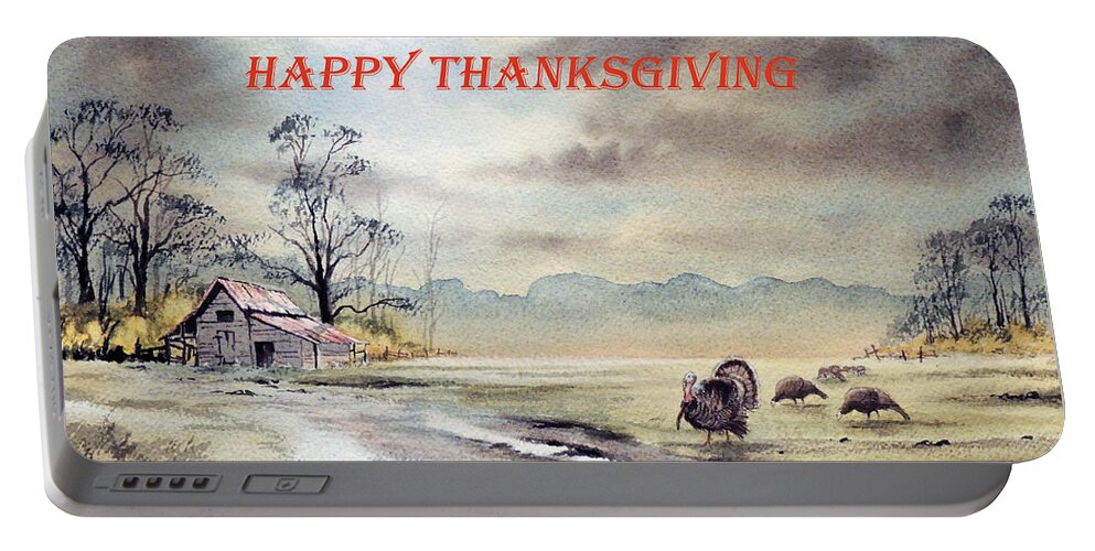 Happy Thanksgiving Card Portable Battery Charger featuring the painting Happy Thanksgiving by Bill Holkham