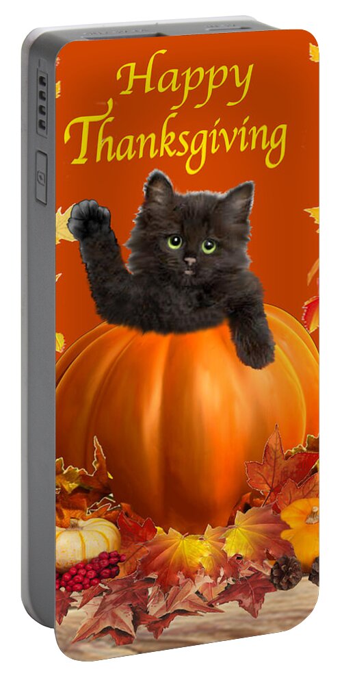 Pumpkin Portable Battery Charger featuring the digital art Happy Thanksgiving Kitty by Glenn Holbrook