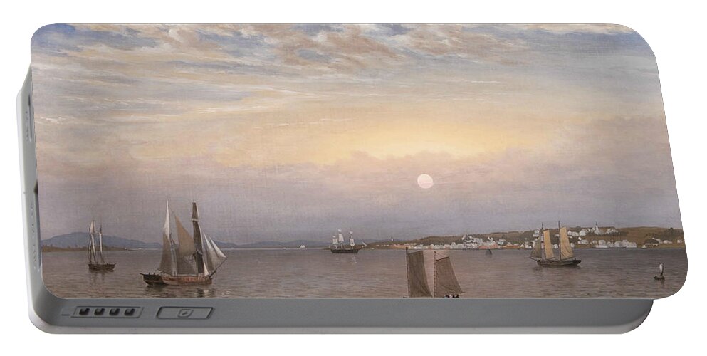 Fitz Henry Lane Portable Battery Charger featuring the painting Harbor and Town by MotionAge Designs