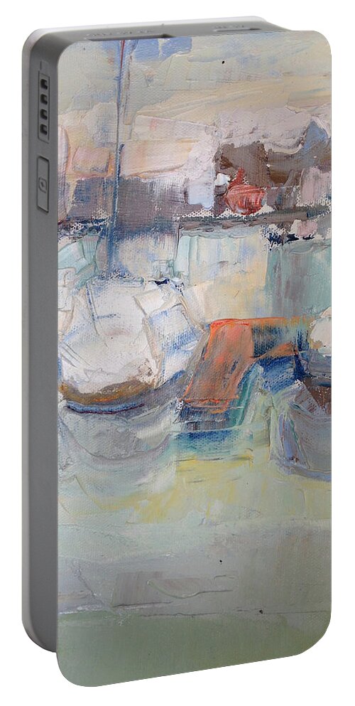 Harbor Portable Battery Charger featuring the painting Harbor Sailboats by Suzanne Giuriati Cerny