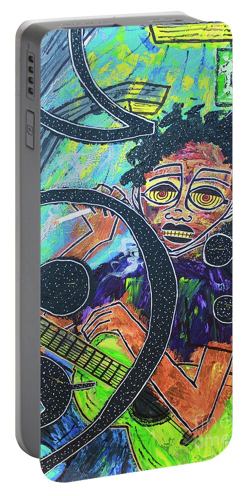  Portable Battery Charger featuring the painting Hard Bass Nights by Odalo Wasikhongo