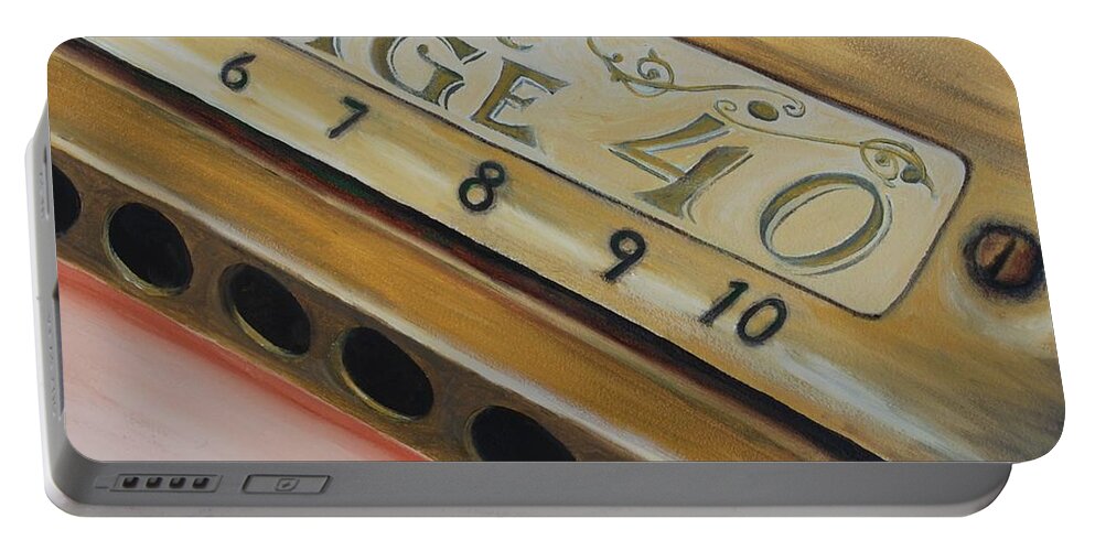 Realism Portable Battery Charger featuring the painting Harmonica by Emily Page