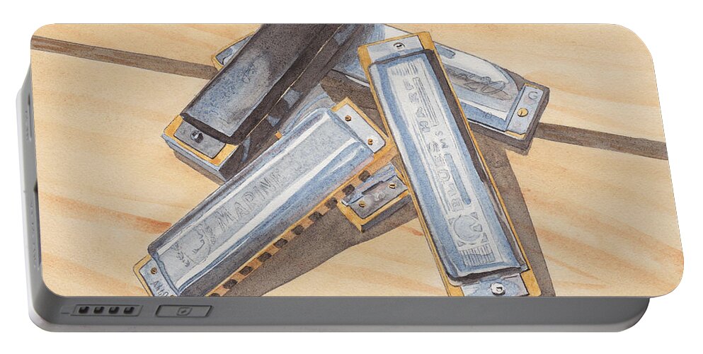 Harmonica Portable Battery Charger featuring the painting Harmonica Pile by Ken Powers
