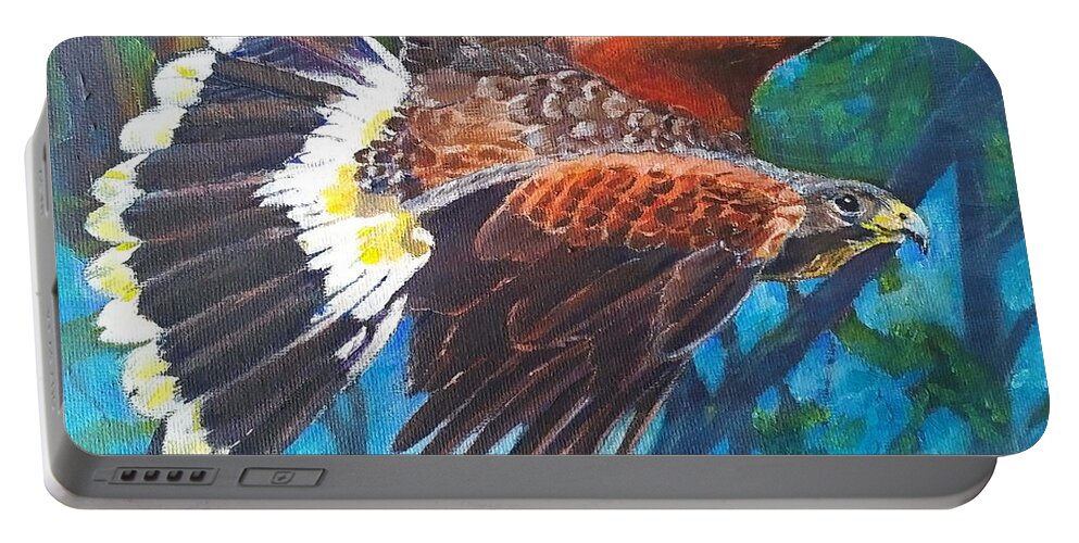 Birds Portable Battery Charger featuring the painting Harrier Hawk by Sal Cutrara
