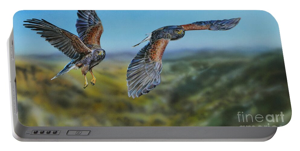 Harris Hawks Portable Battery Charger featuring the painting Harris's Hawks by Lachri