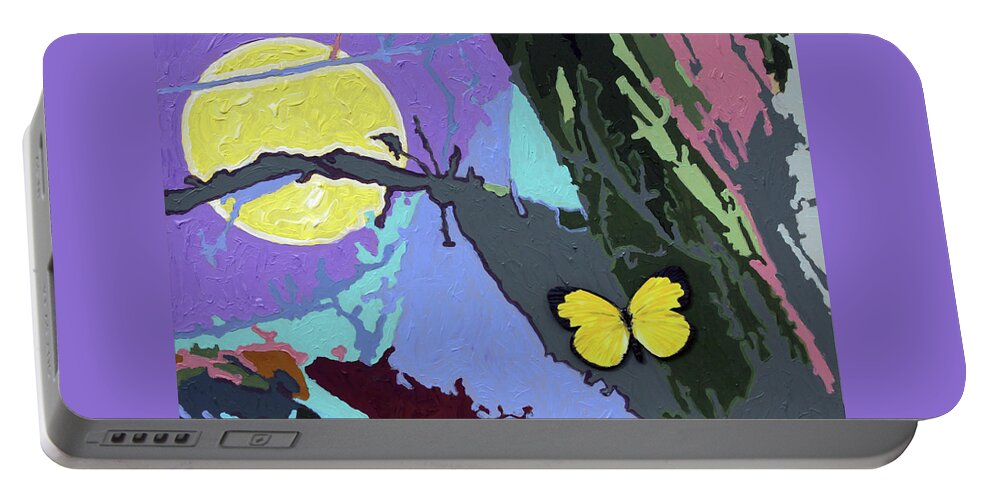 Moon Portable Battery Charger featuring the painting Harvest Moon Flight by John Lautermilch