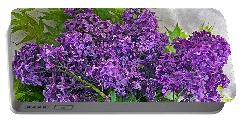 Lilac Portable Battery Charger featuring the photograph Harvesting Aroma by Gwyn Newcombe