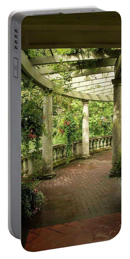 Garden Portable Battery Charger featuring the photograph Gardens at Hatley Castle by Marilyn Wilson