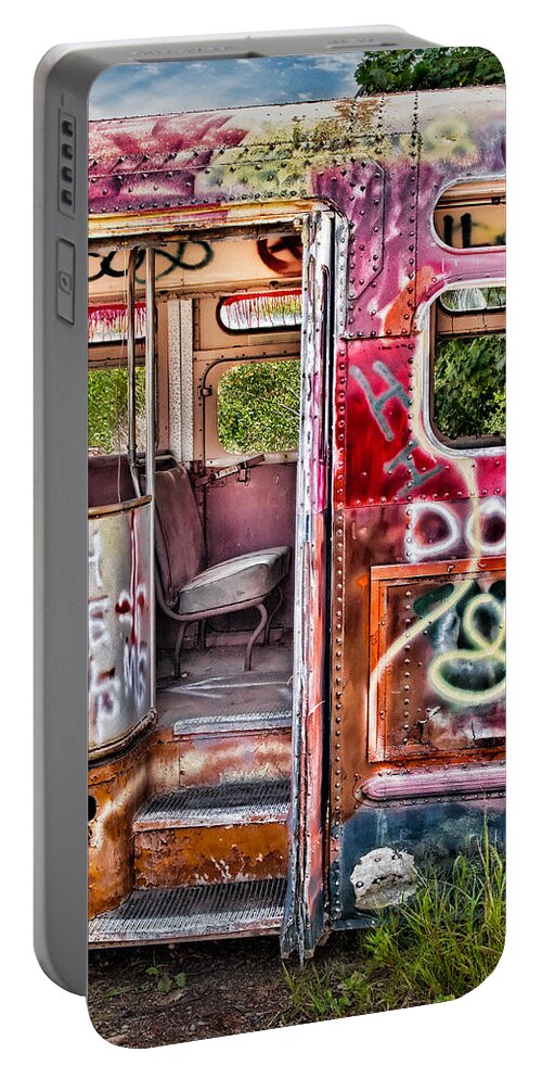 Graffiti Portable Battery Charger featuring the photograph Haunted Graffiti Art Bus by Susan Candelario