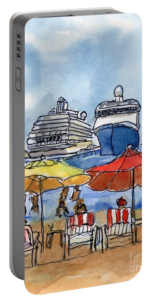 Cruise Portable Battery Charger featuring the painting Hautuco Dock by Randy Sprout