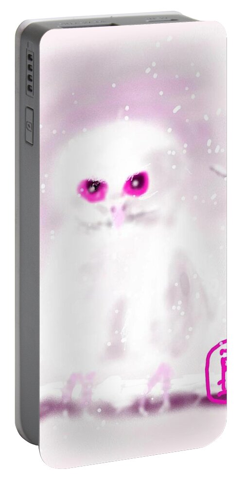Elf Owl. Albino. Snow Portable Battery Charger featuring the digital art have a white Christmas by Debbi Saccomanno Chan