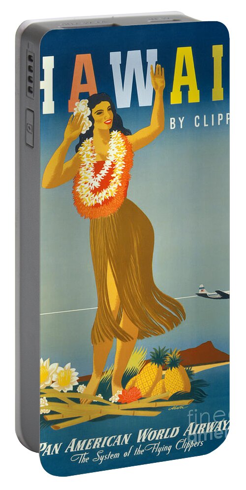 Vintage Portable Battery Charger featuring the painting Hawaii Vintage Travel Poster Restored by Vintage Treasure