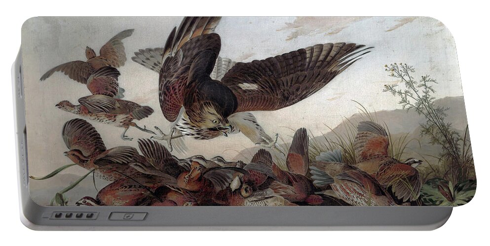 Audubon Portable Battery Charger featuring the painting Hawks Attacking Partridges by John James Audubon