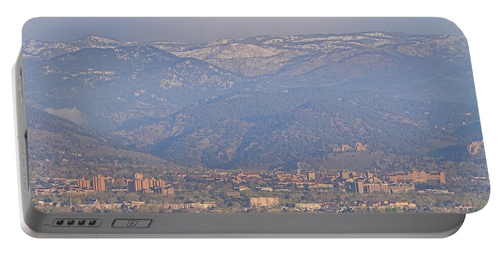Colorado Portable Battery Charger featuring the photograph Hazy Low Cloud Morning Boulder Colorado University Scenic View by James BO Insogna