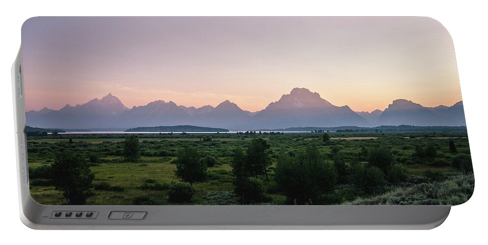 Grand Tetons Portable Battery Charger featuring the photograph Hazy Sunset in the Tetons by Margaret Pitcher