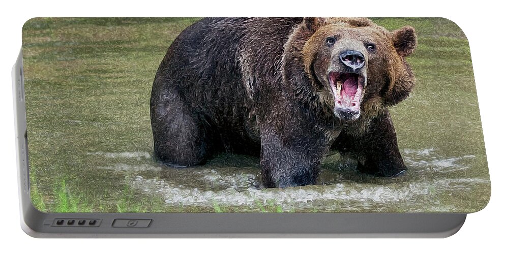 Grizzly Bear Portable Battery Charger featuring the photograph He Speaks by Art Cole