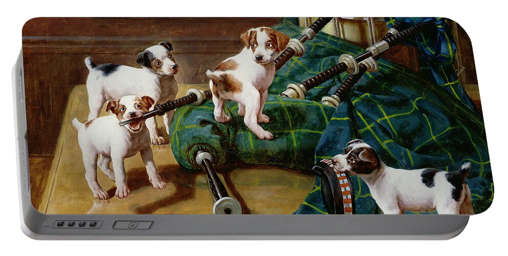 He Who Pays The Piper Calls The Tune By John Hayes Portable Battery Charger featuring the painting He Who Pays the Piper Calls the Tune by John Hayes