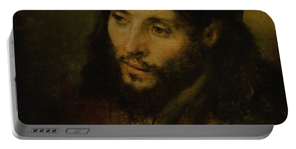 Head Portable Battery Charger featuring the painting Head of Christ by Rembrandt
