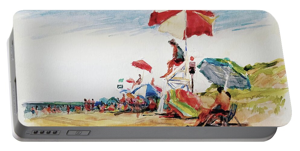Landscape Portable Battery Charger featuring the painting Head of the Meadow Beach, Afternoon by Peter Salwen