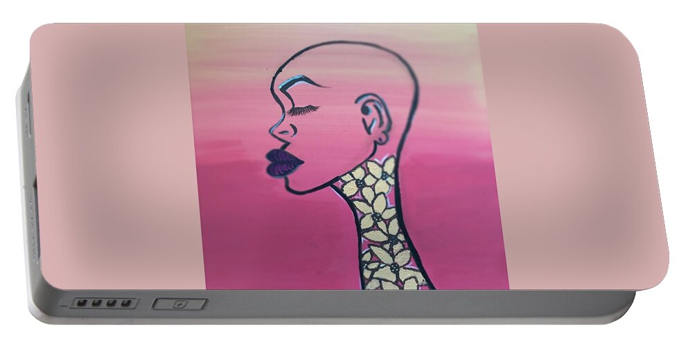 Black Women Portable Battery Charger featuring the painting Head strong by NiKita Hill