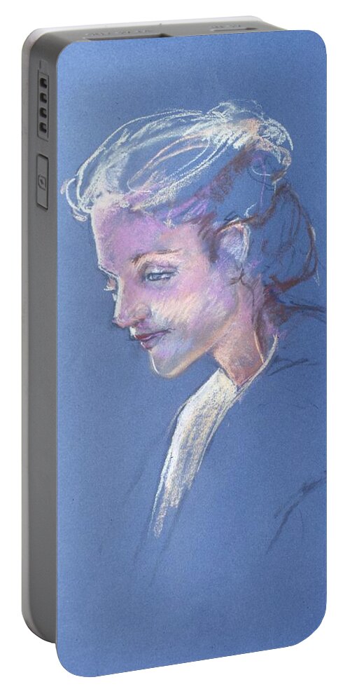 Headshot Portable Battery Charger featuring the painting Head study 6 by Barbara Pease