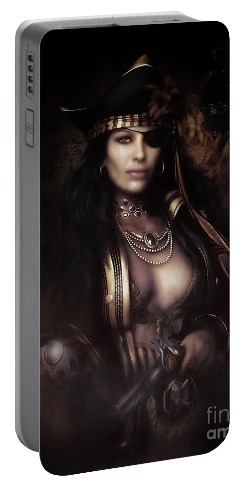 Pirate Portable Battery Charger featuring the digital art Heads You Lose by Shanina Conway