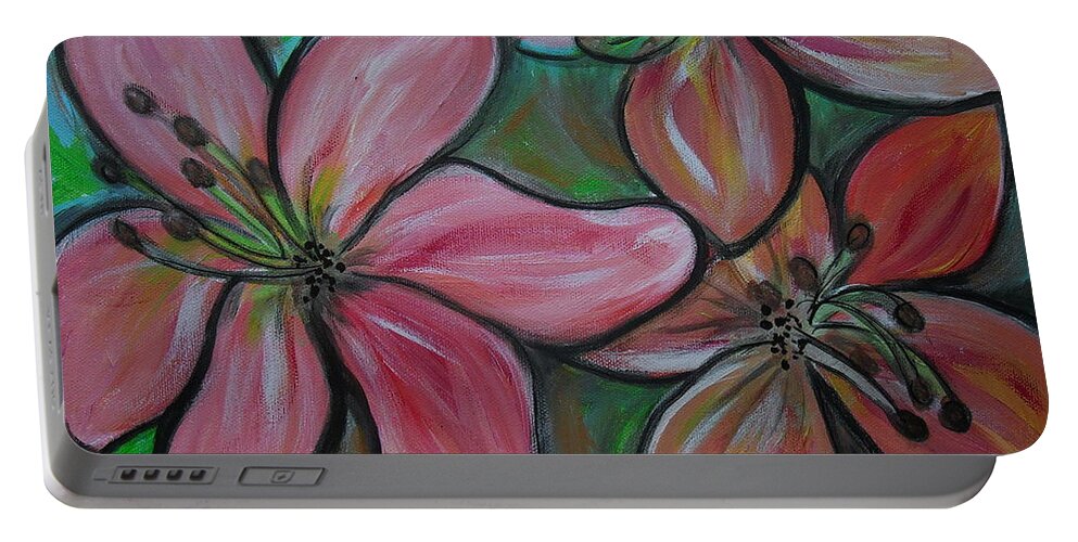 Blooms Portable Battery Charger featuring the painting Healing Flowers by Pristine Cartera Turkus