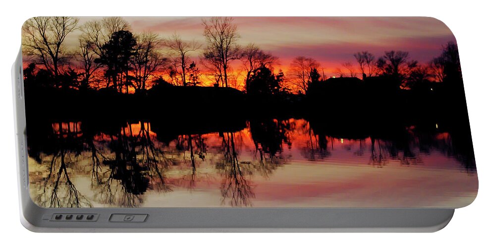 2d Portable Battery Charger featuring the photograph Hearns Pond Dusk Silhouette by Brian Wallace