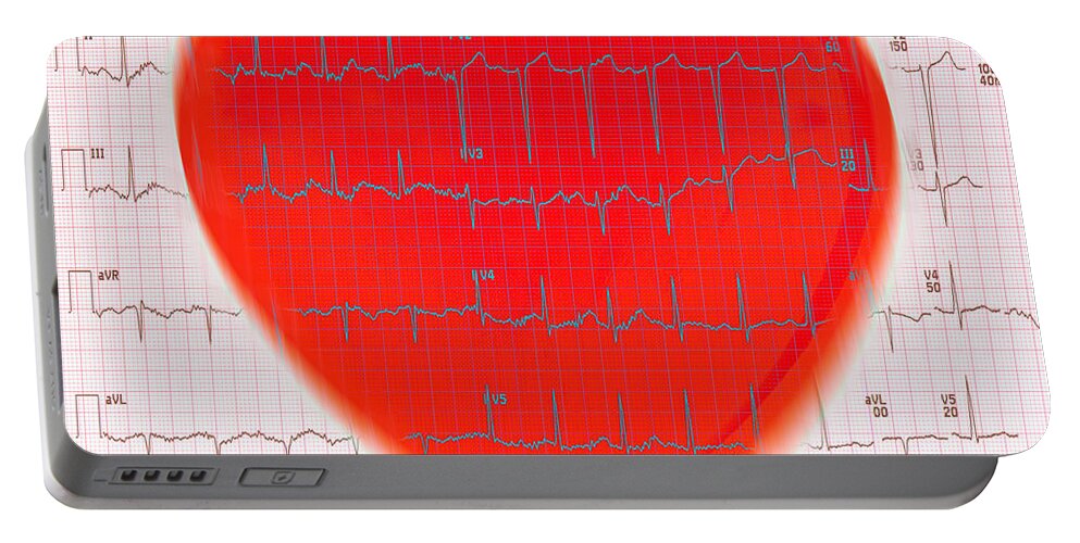 Ekg Portable Battery Charger featuring the photograph Heart And Ekg Reading by George Mattei