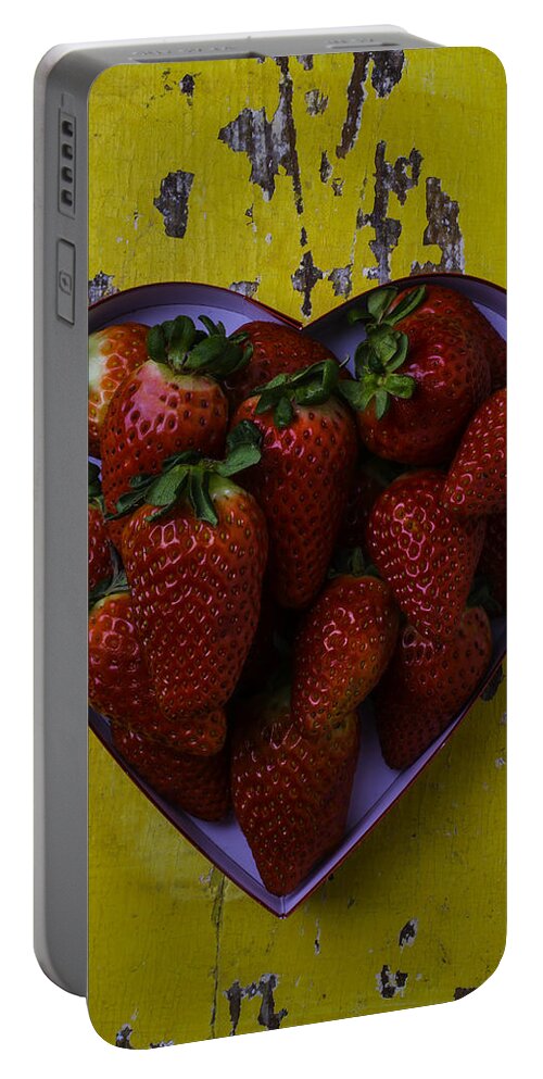 Strawberry Portable Battery Charger featuring the photograph Heart Box Full Of Strawberries by Garry Gay