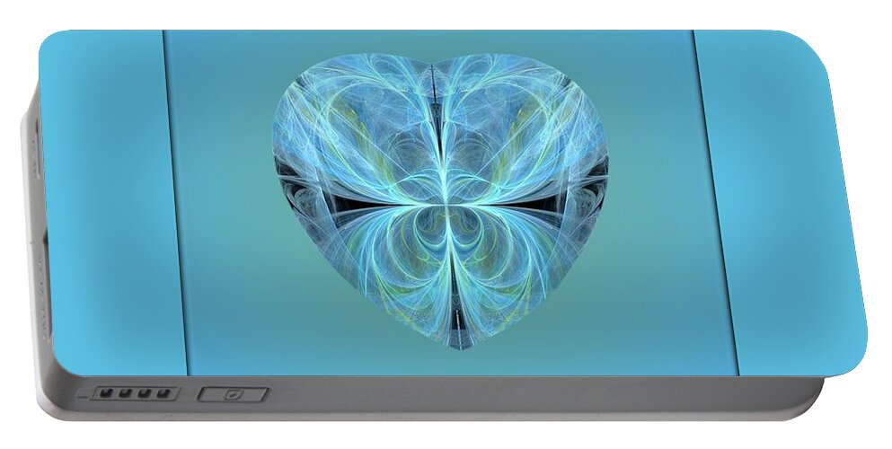 Apophysis Fractal Portable Battery Charger featuring the digital art Heart - Ghost Blue by Angie Tirado