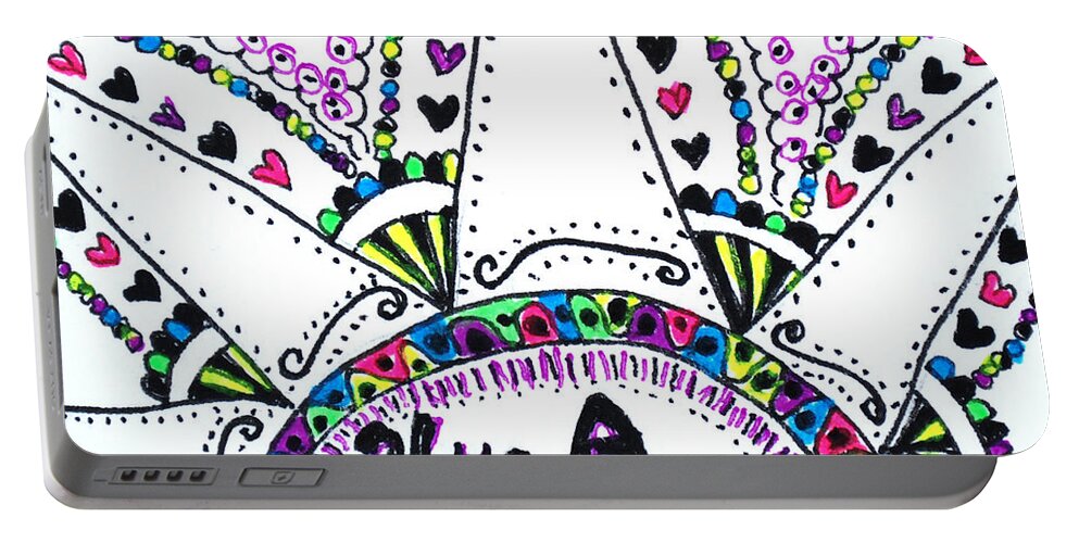 Zentangle Portable Battery Charger featuring the drawing Heart Hugs by Carole Brecht