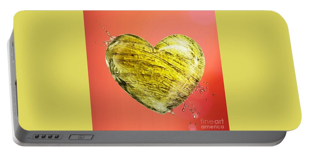 Heart Portable Battery Charger featuring the mixed media Heart Of Gold by Rachel Hannah