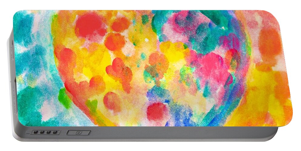 Heart Paintings Portable Battery Charger featuring the painting Heart Rainbow by Kendall Kessler