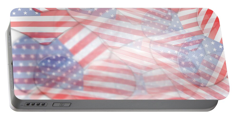 Independence Day Portable Battery Charger featuring the digital art Heart shape USA flags by Les Cunliffe